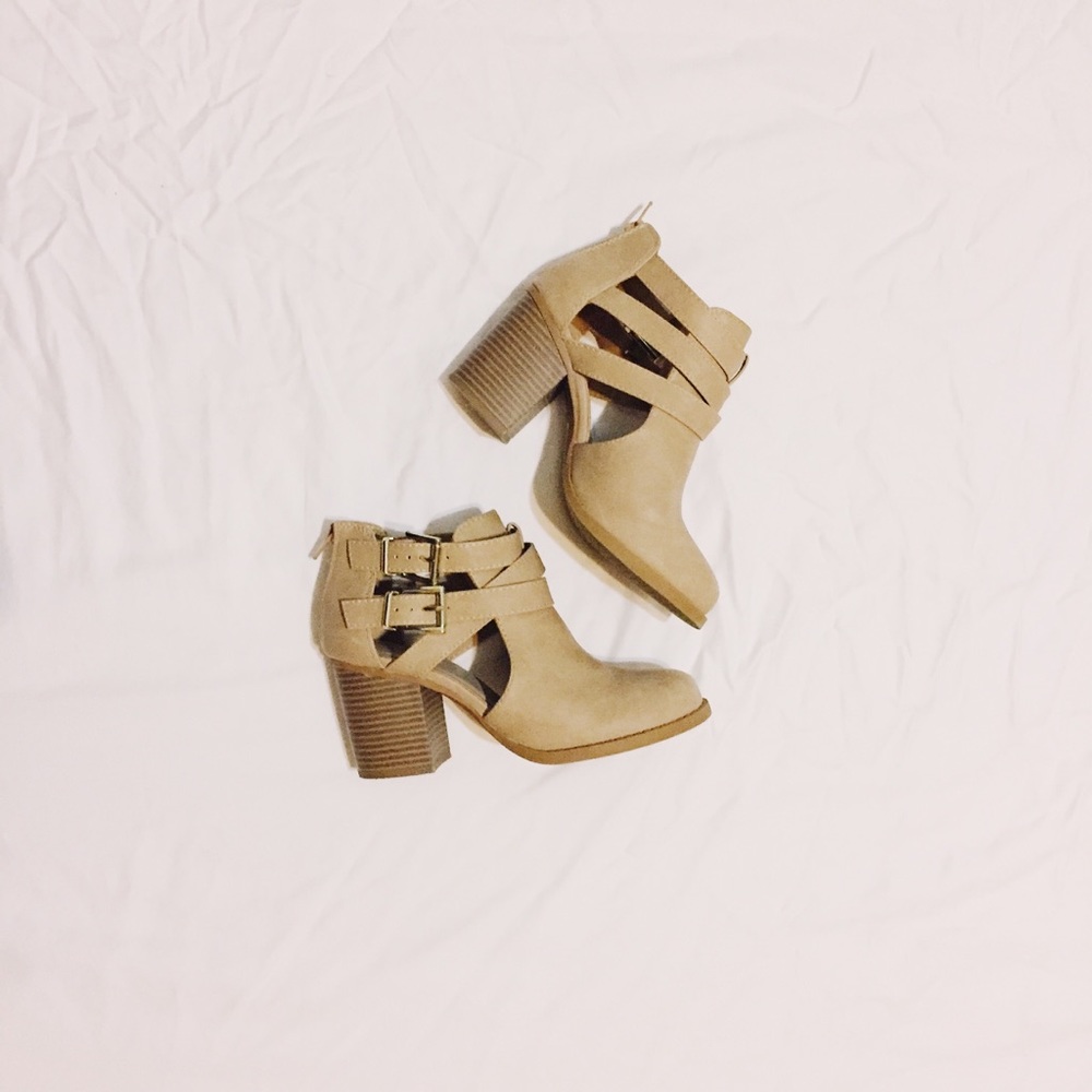 SODA Tan Ankle Heeled Booties